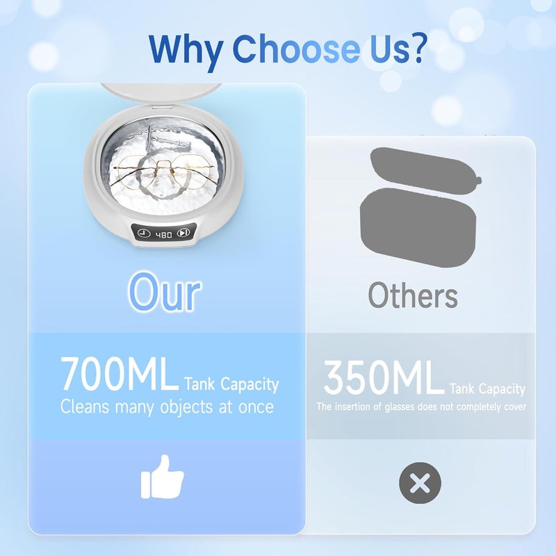 KUNPHY Ultrasonic Jewelry Cleaner, 700ml(24.5 0z) 48KHz Jewelry Cleaner Machine with 3 Digital Timers, Ultrasonic Cleaning Machine for Glasses, Rings, Diamond, Necklaces - Image 4